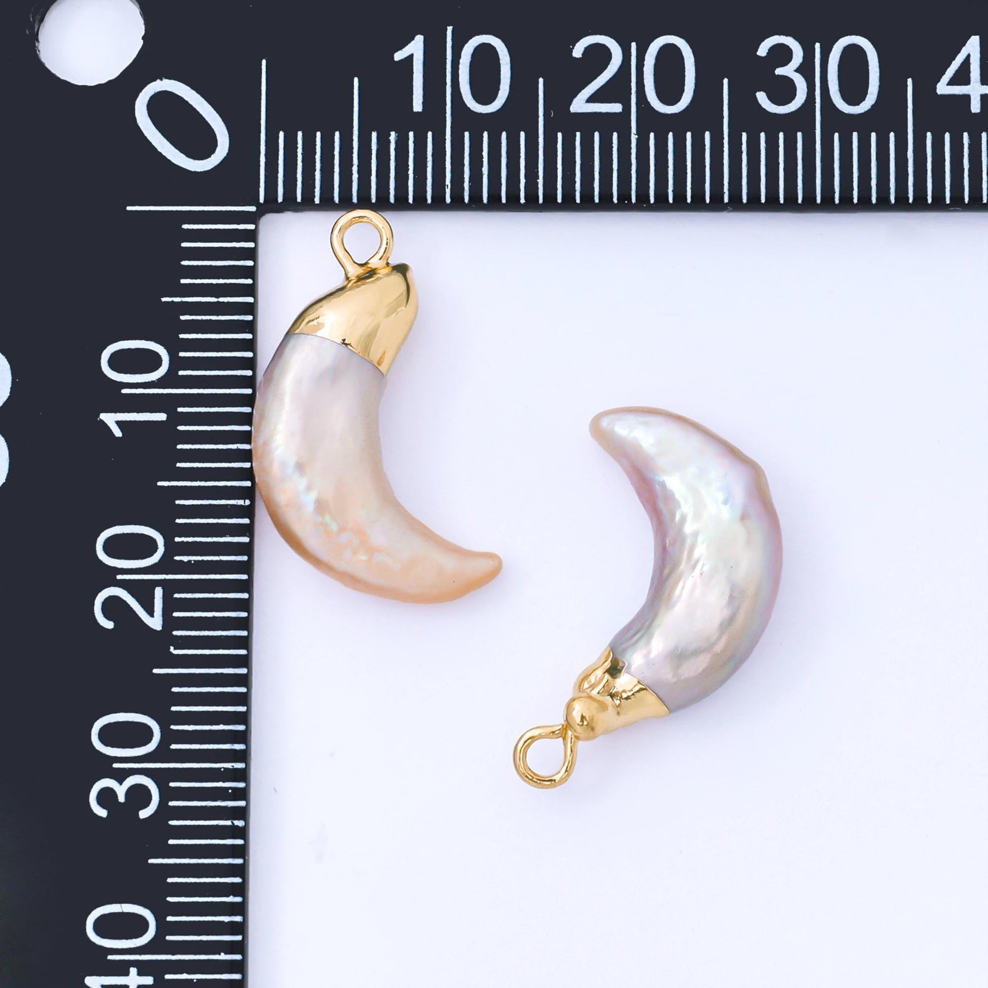 Freshwater Pearl Moon Charm Gold Dipped Pearl Moon Gold Plated Celestial Jewelry Findings 20x13 mm AF-576