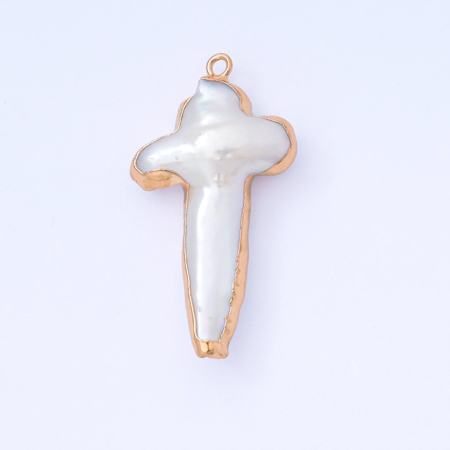 Freshwater Pearl Cross Charm Gold Dipped Pearl Cross Gold Plated Religious Jewelry Findings 31x18 mm AF-576