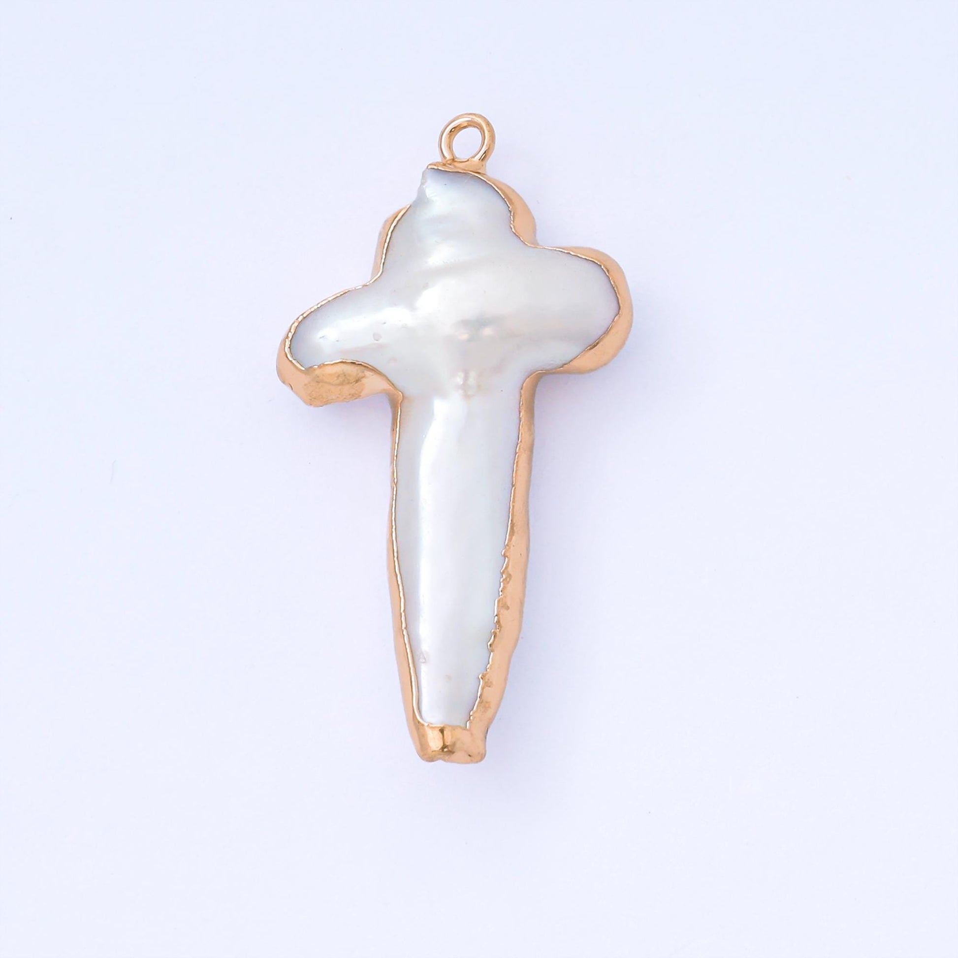 Freshwater Pearl Cross Charm Gold Dipped Pearl Cross Gold Plated Religious Jewelry Findings 31x18 mm AF-576