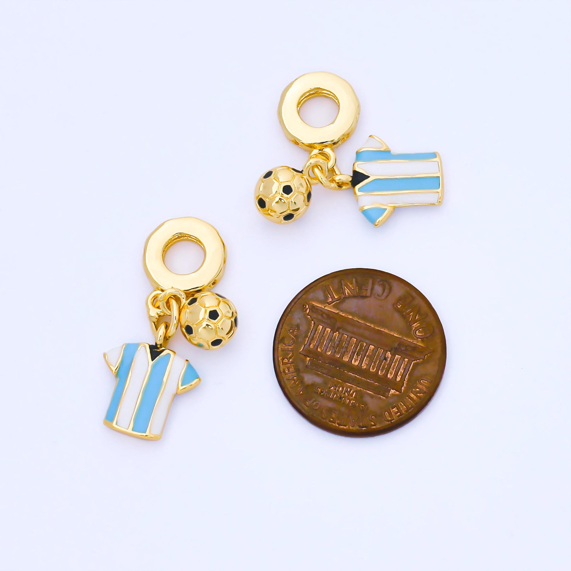 24k gold filled mini soccer ball charm sport theme rondelle bail for drop pendant bracelet Argentina fan inspired jersey | AF1567