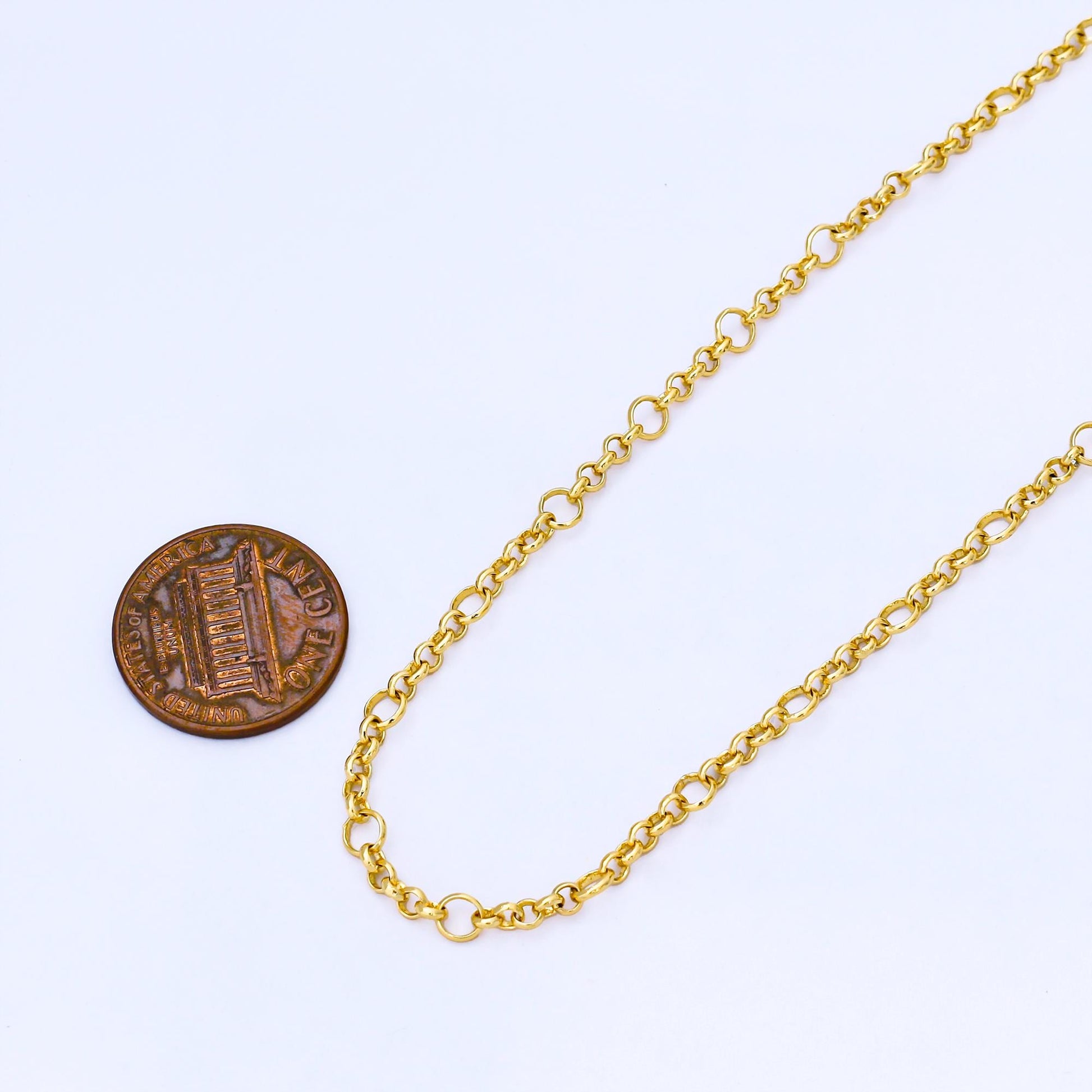 24k gold filled rolo chain by yard, rolo cable link thick 3.6-2.5mm, wholesale bulk roll chain for jewelry making, ROLL-1741