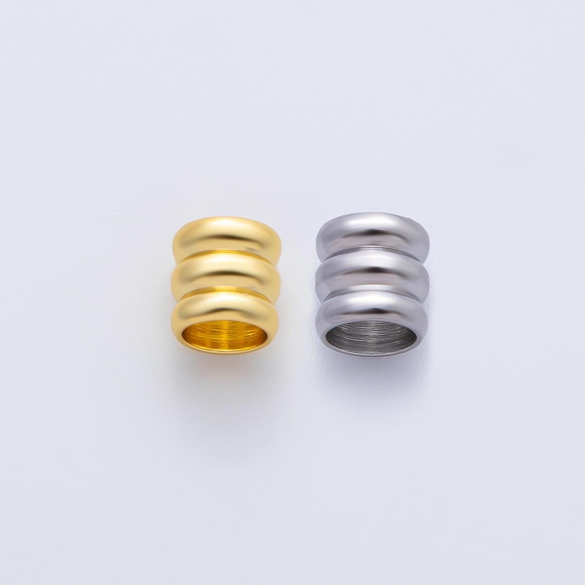 18K Gold Filled Alloy 6mm Triple Band Tube Spacer Bead in Gold & Silver 10pcs | B270