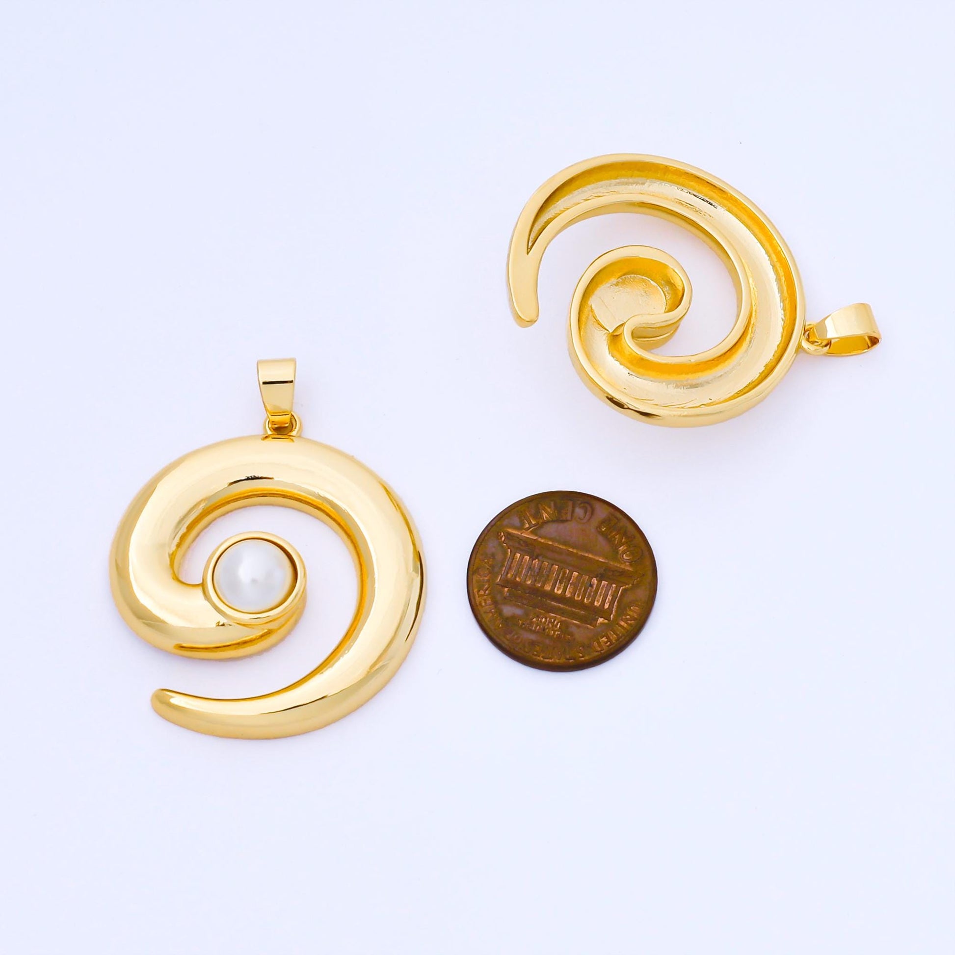 24K Gold Filled 35mm Spiral Pearl Charm Jewelry Charm for necklace and bracelets Charm supply for jewelry making| AA1665