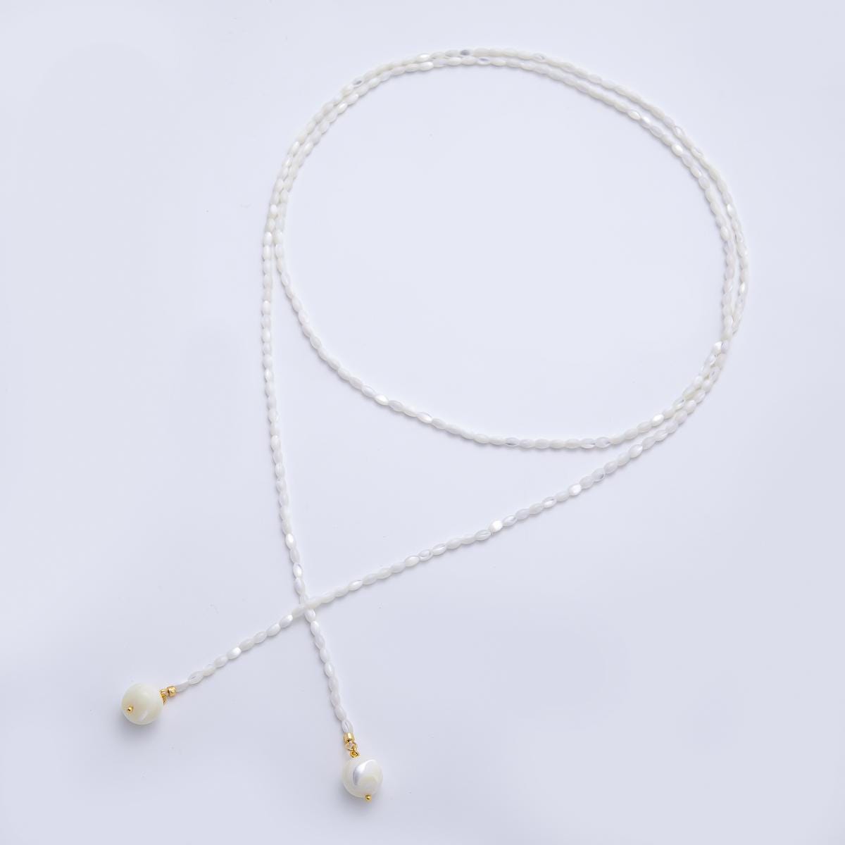 3.3mm Freshwater Pearl Rice-Shaped Lariat Chain Necklace  | WA-1180