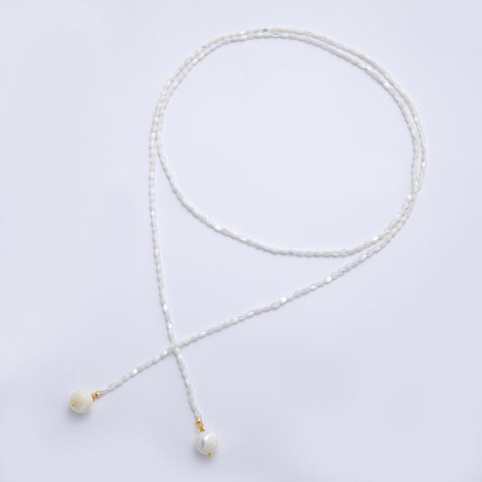 3.3mm Freshwater Pearl Rice-Shaped Lariat Chain Necklace  | WA-1180