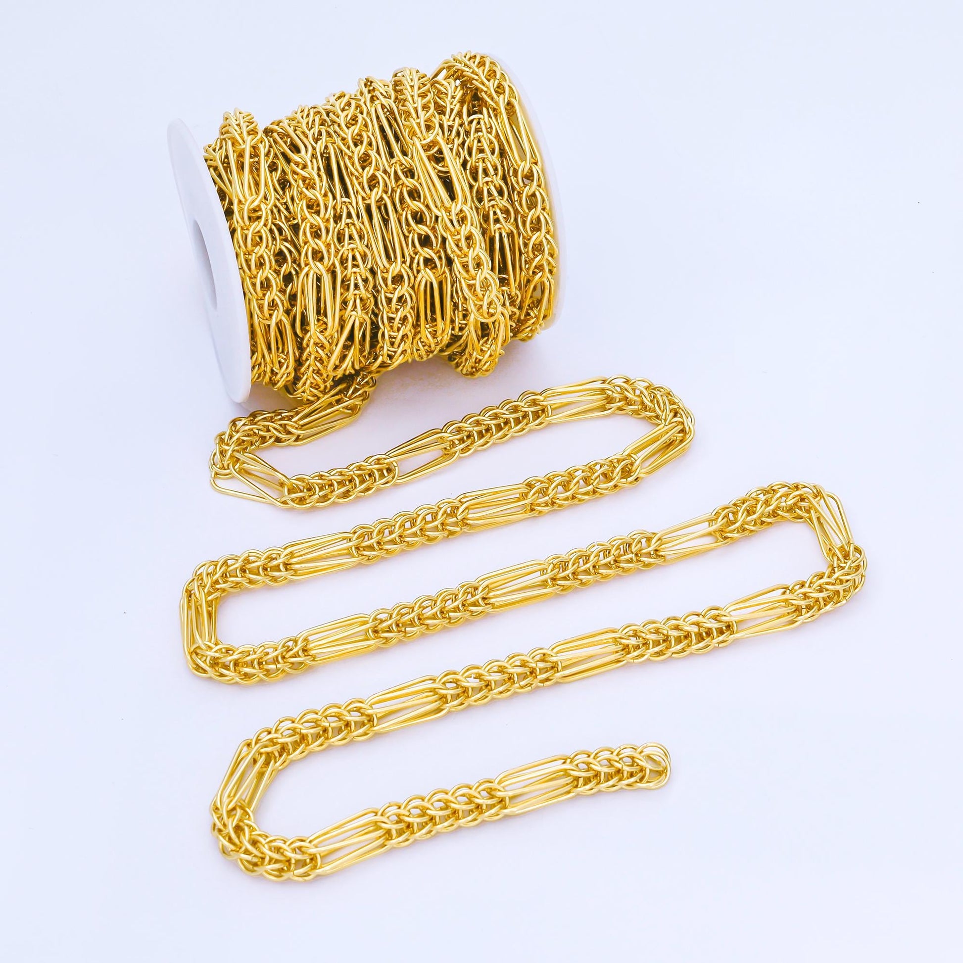 24K Gold Filled 8mm Thick Wheat/Spiga Unfinished Chain by Yard Jewelry making and supply Lengthened chains | Roll-1745