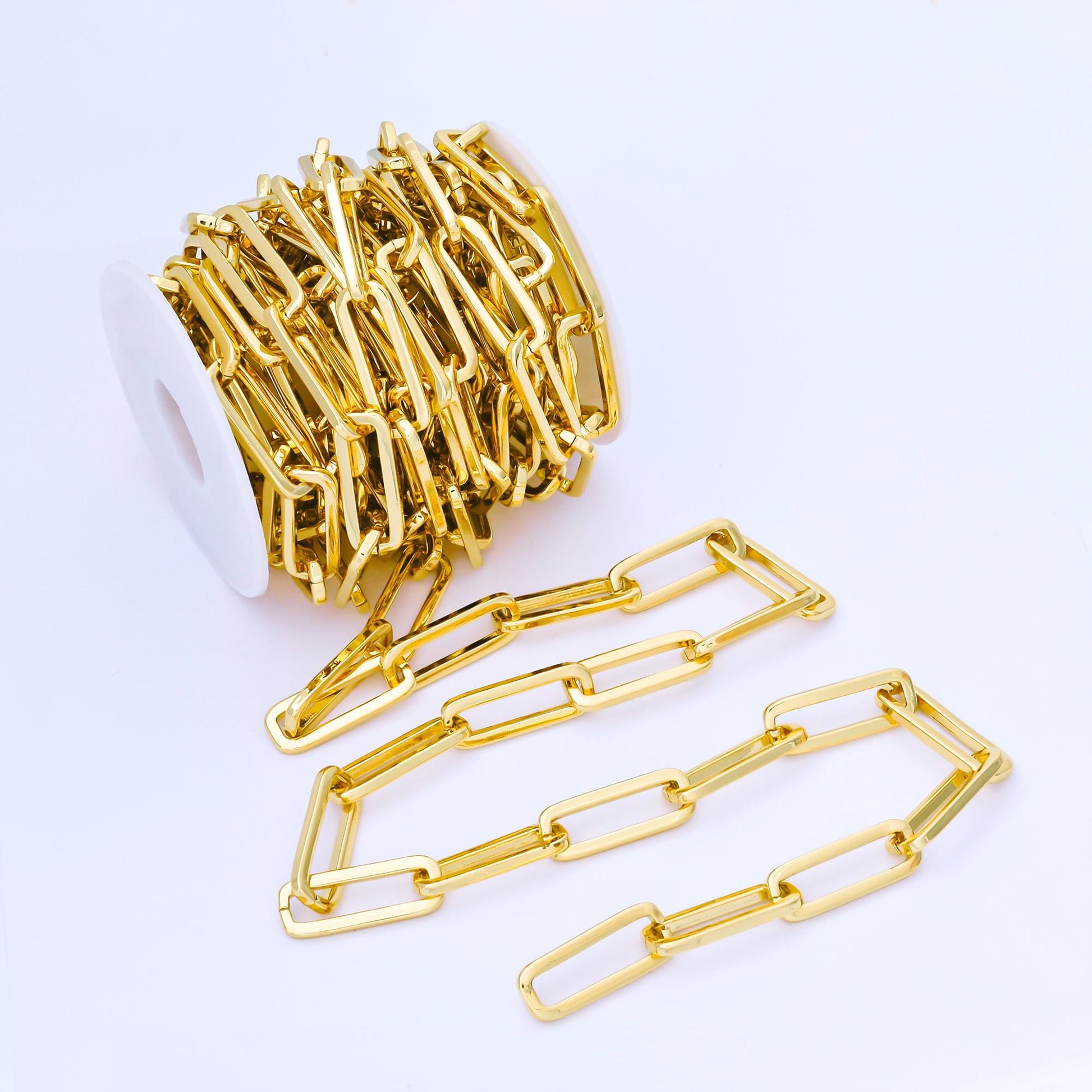 Gold Filled Paperclip Unfinished Chain by Yard Wholesale bulk roll chain jewelry making Thickness 10.8mm 24K Gold Filled | Roll-1744