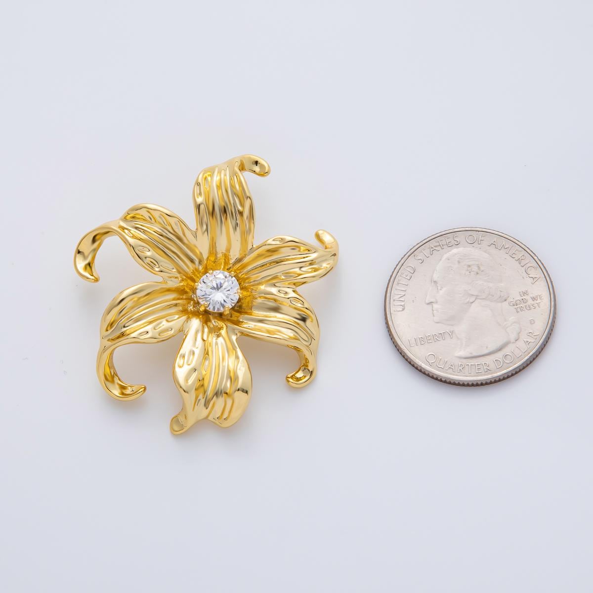 18K Gold Filled 42mm Clear Round CZ Molten Flower Charm | AF1412