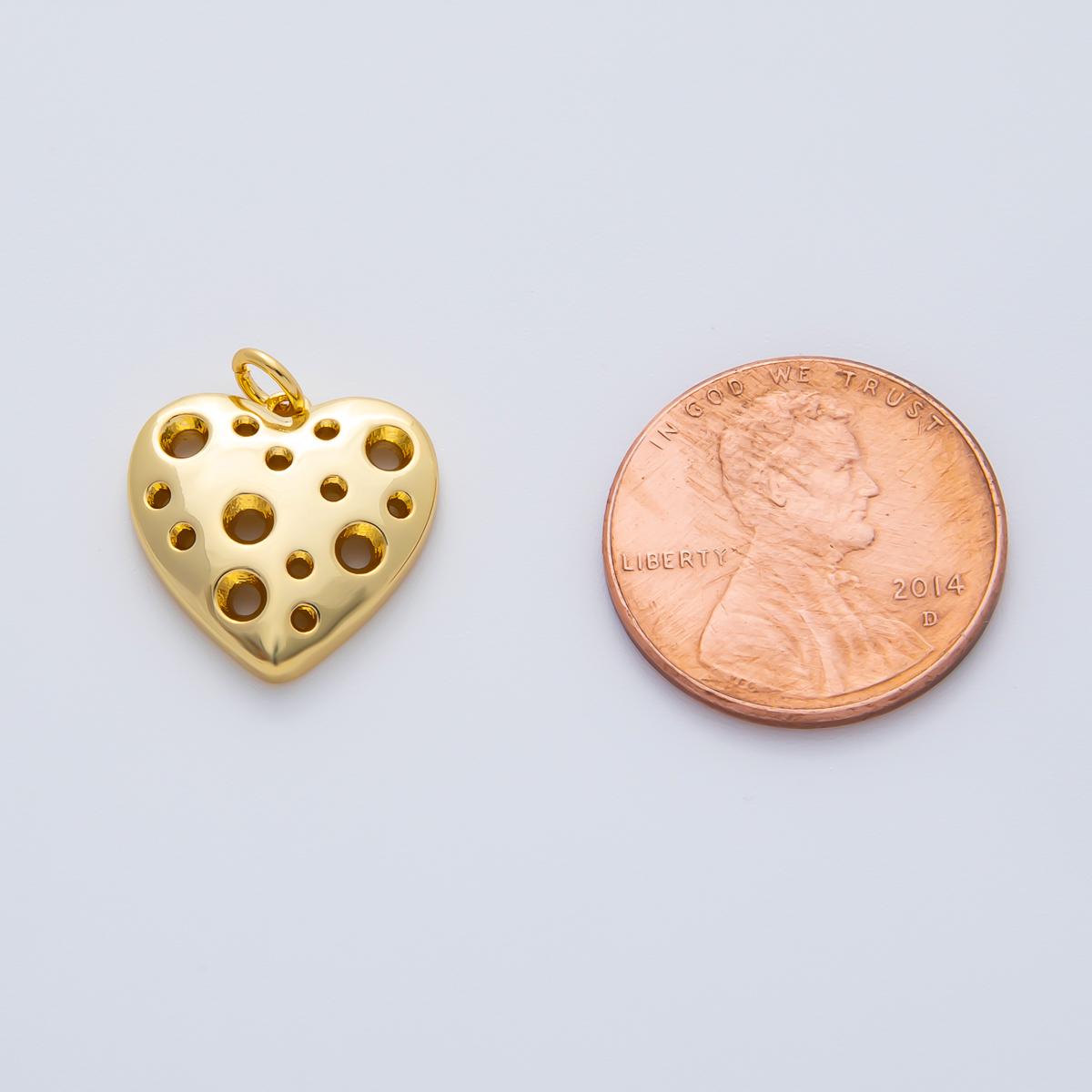 18K Gold Filled 15mm Open Dotted Heart Charm | AF1413