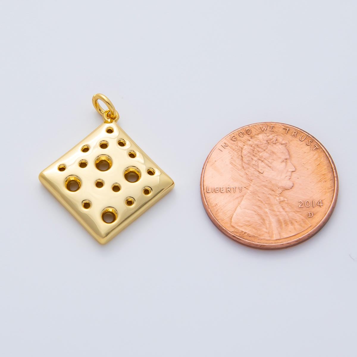 18K Gold Filled 20mm Dotted Slice of Cheese Rhombus Charm | AF1414