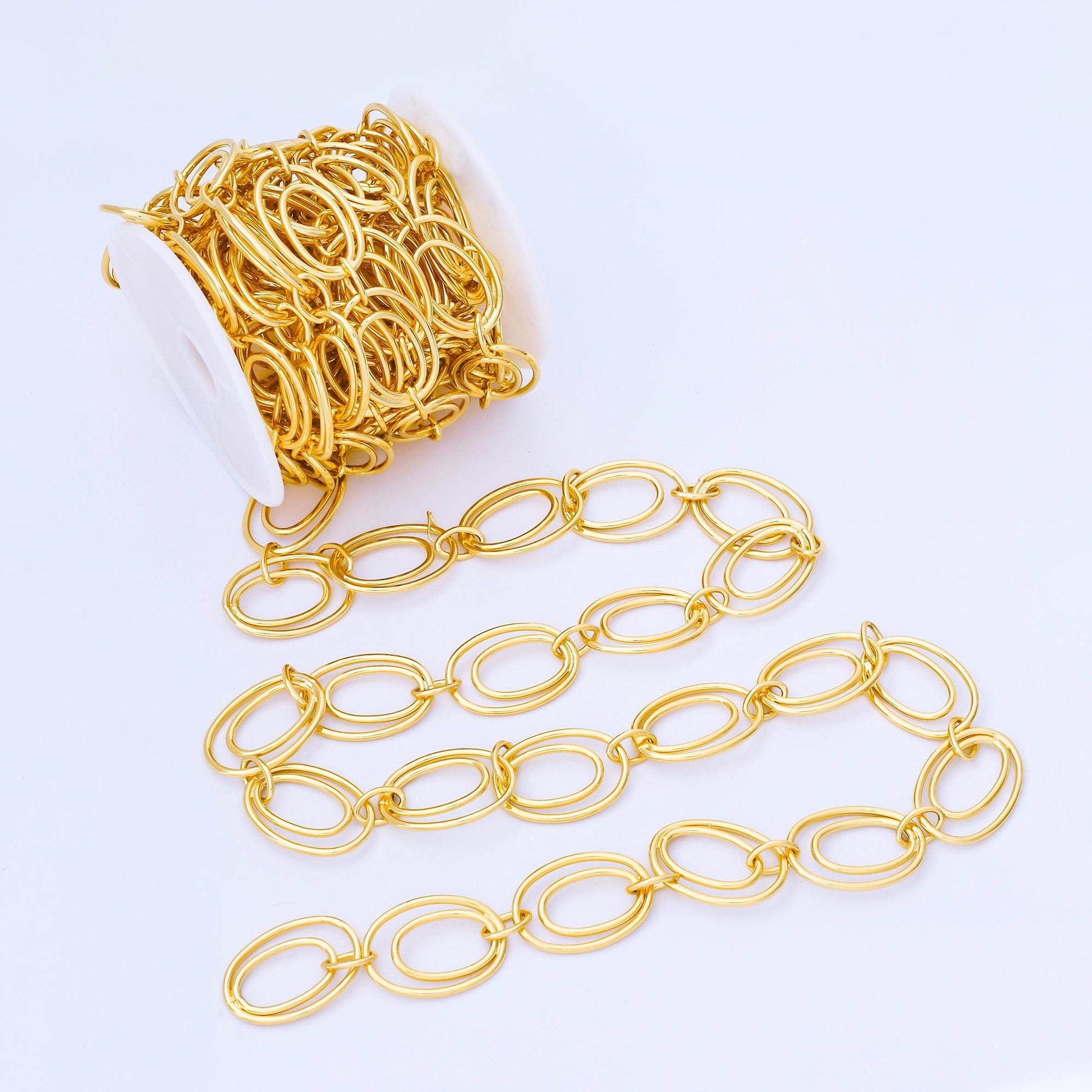 24K Gold Filled Double Oval Interlock Link Cable Unfinished Chain by Yard DIY Jewelry making and supply for Handmade Jewelry | Roll-1746