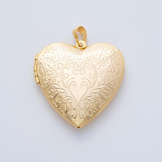 18K Gold Filled 41.5mm Floral Nature Engraved Heart Locket Pendant | AF1159