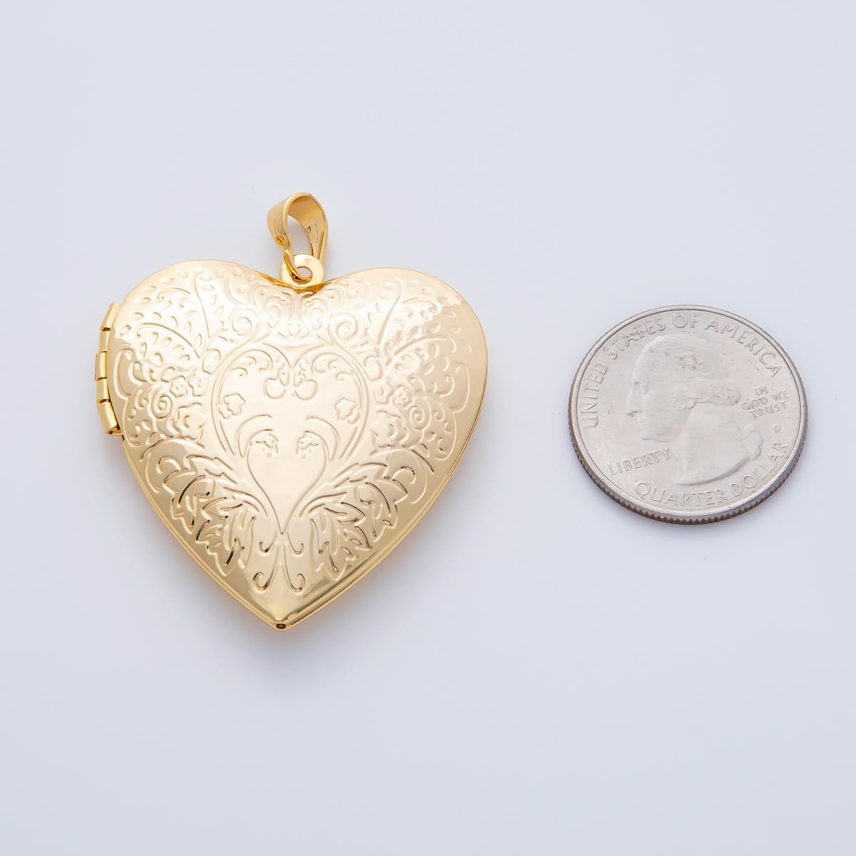 18K Gold Filled 41.5mm Floral Nature Engraved Heart Locket Pendant | AF1159