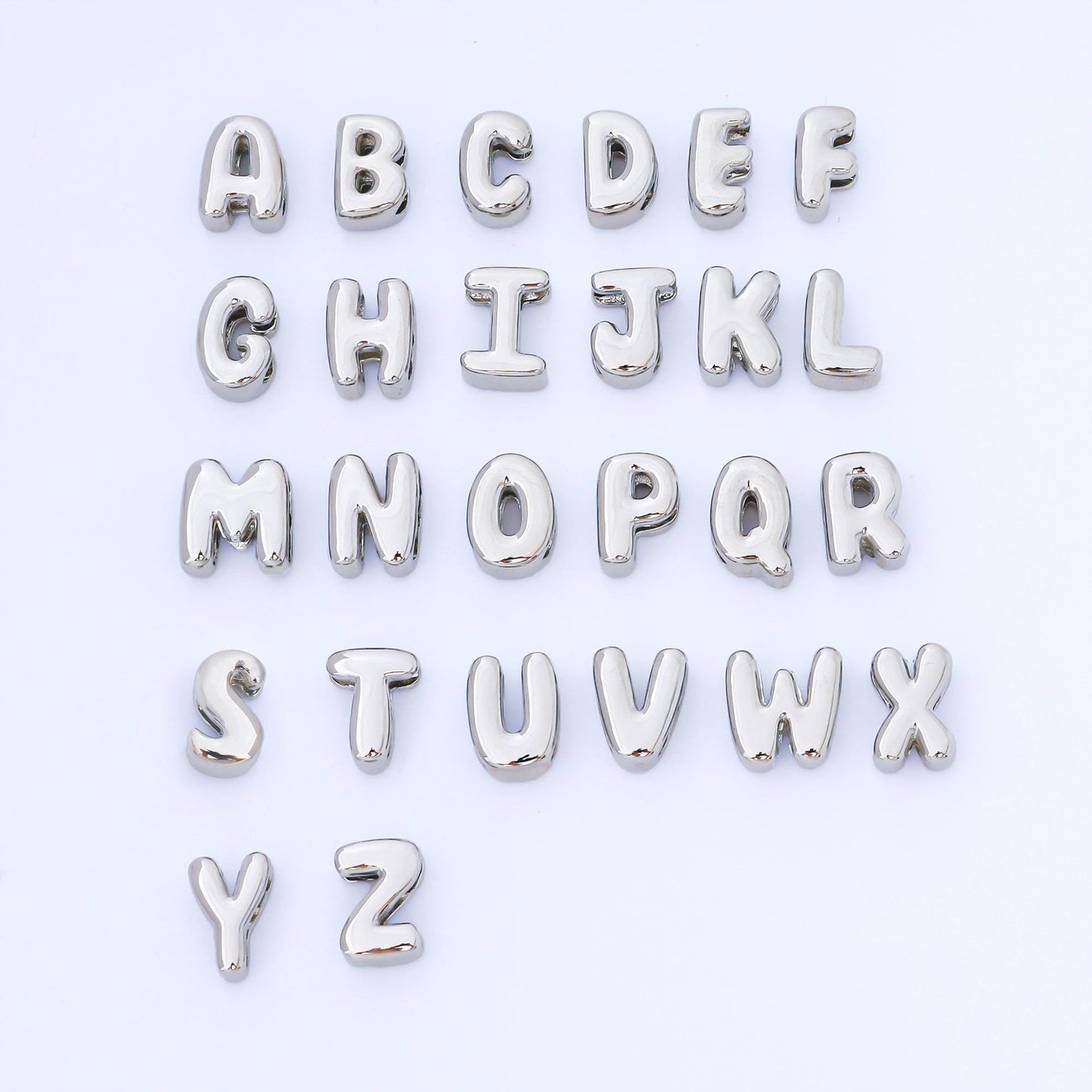 Silver 15mm Personalized Chubby Bubble Initial Letter Alphabet Bead A~Z (select 26 Letter) Alphabet | AF092 - AF104