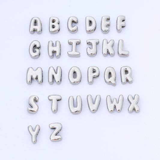 Silver 15mm Personalized Chubby Bubble Initial Letter Alphabet Bead A~Z (select 26 Letter) Alphabet | AF092 - AF104