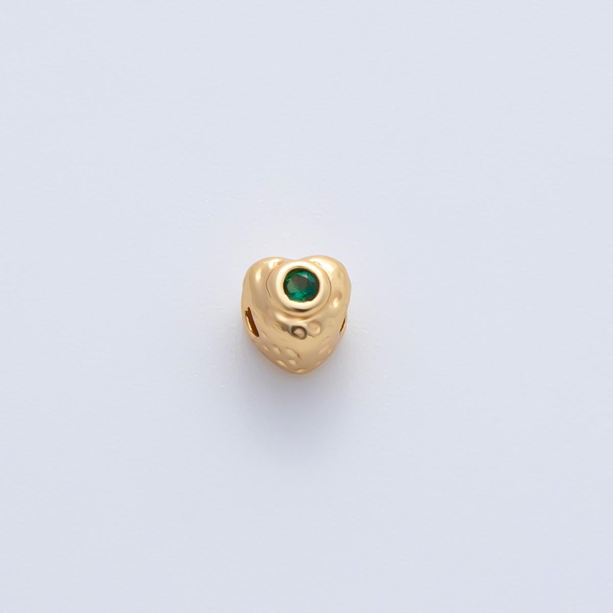 18K Gold Filled 4.5mm Green CZ Hammered Style Puffy Heart Beads | B338