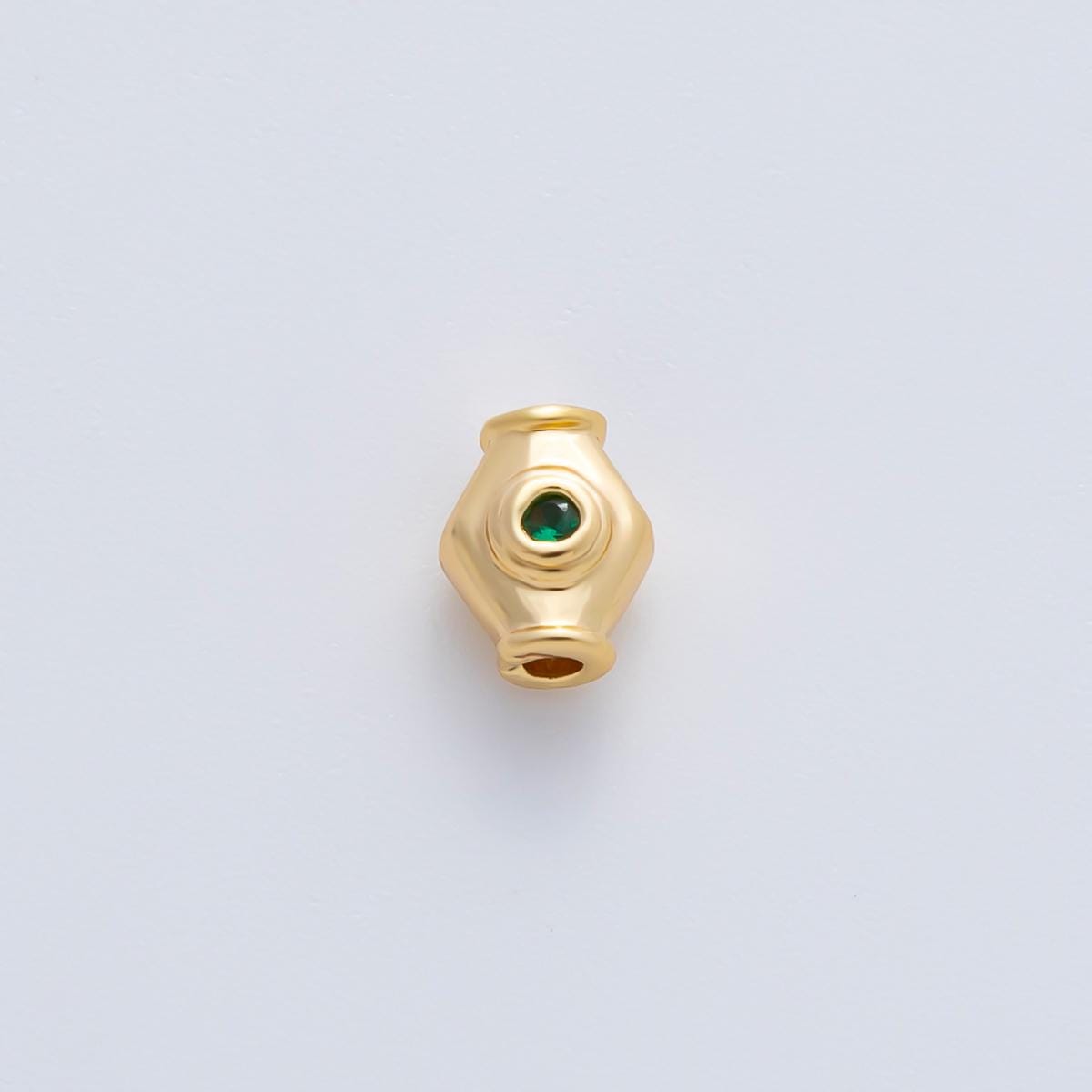 18K Gold Filled 6mm Fuchsia, Green CZ Capsule Rhombus Beads | B339
