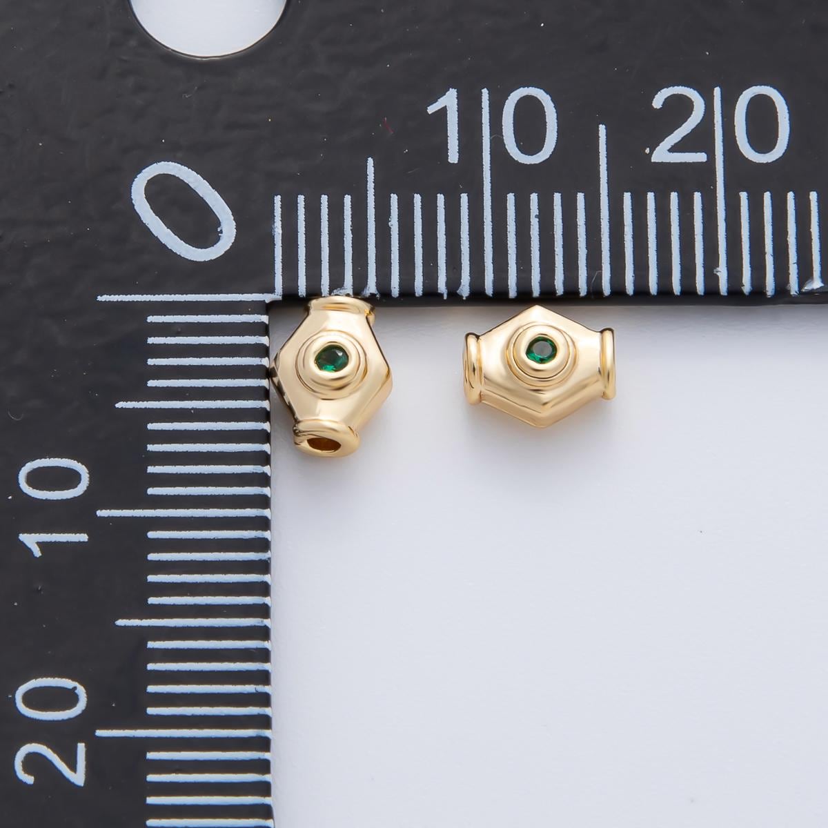 18K Gold Filled 6mm Fuchsia, Green CZ Capsule Rhombus Beads | B339
