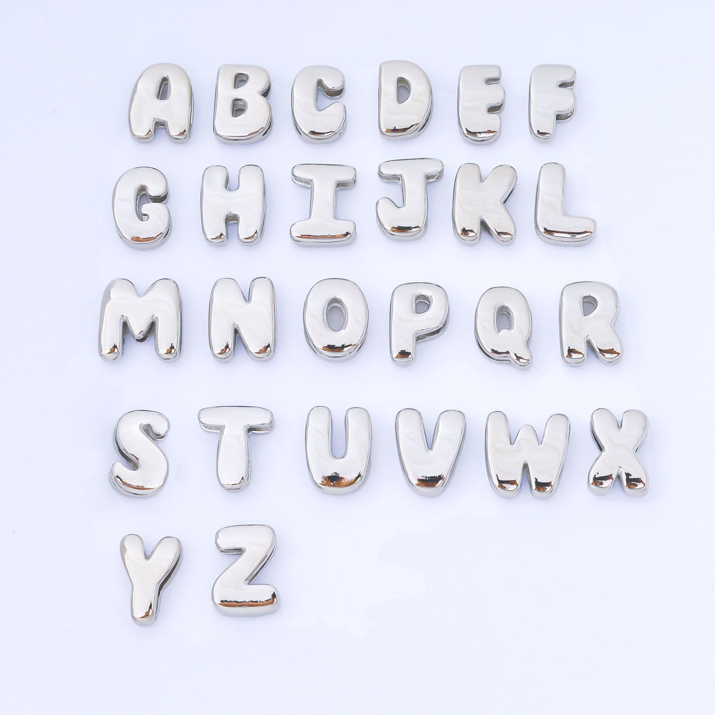 Silver 20mm Personalized Cord Chubby Bubble Initial Letter Alphabet Bead A~Z (select 26 Letter) Alphabet | AF118 - AF130
