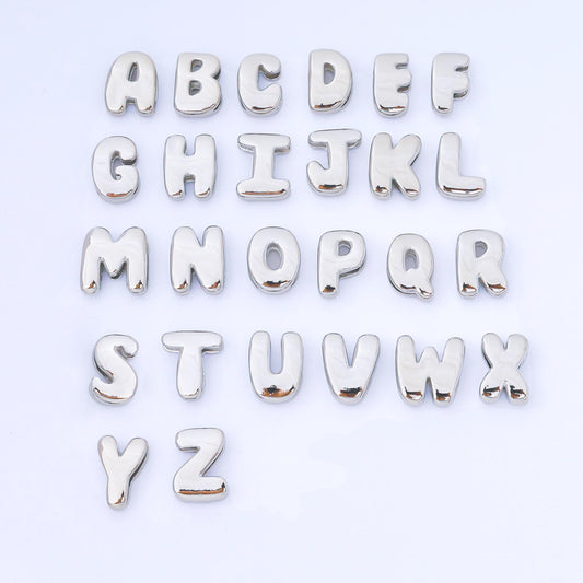 Silver 20mm Personalized Cord Chubby Bubble Initial Letter Alphabet Bead A~Z (select 26 Letter) Alphabet | AF118 - AF130