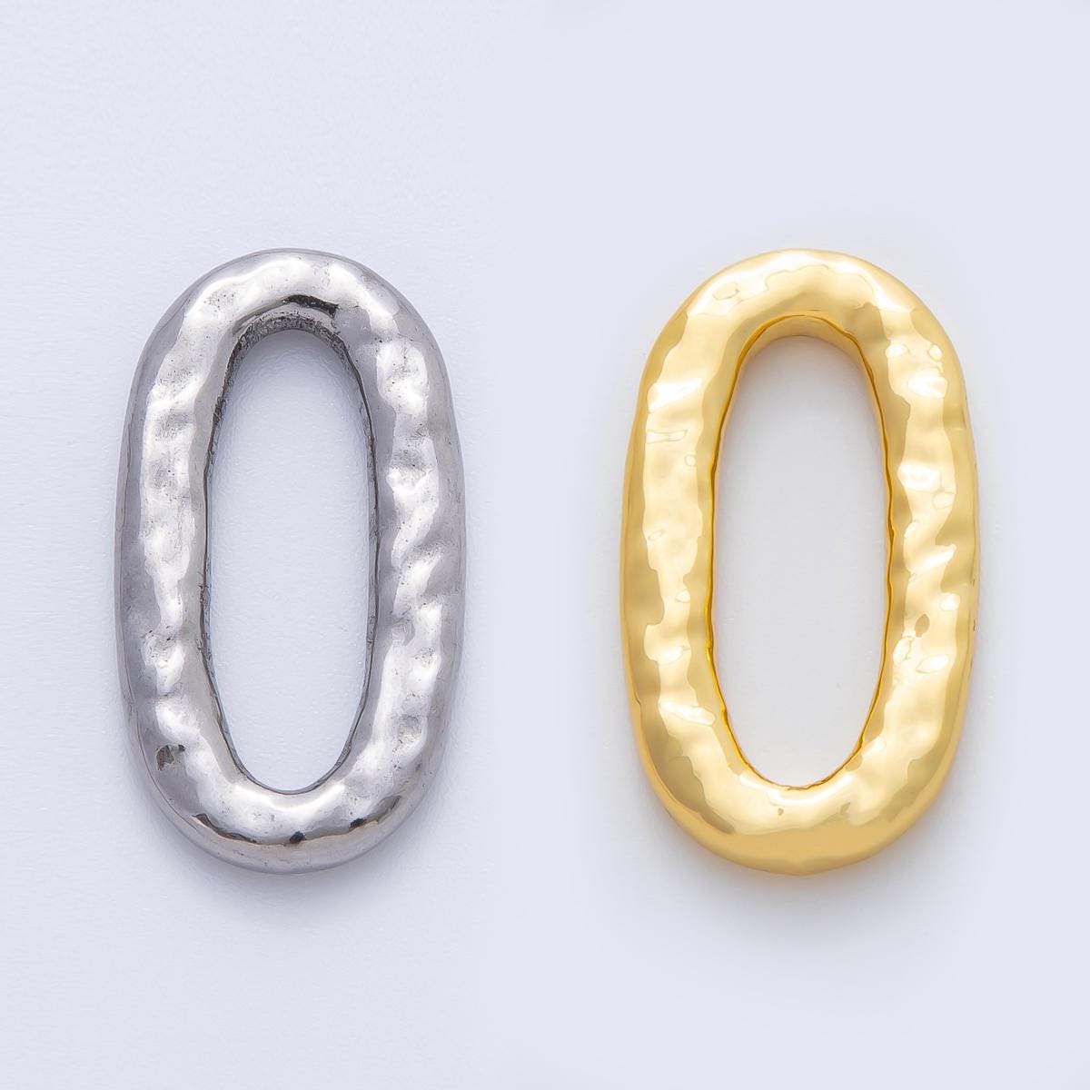 18K Gold Plated 26mm Hammered Long Oval Oblong Finding in Gold & Silver | Z1433