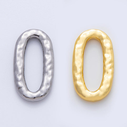 18K Gold Plated 26mm Hammered Long Oval Oblong Finding in Gold & Silver | Z1433