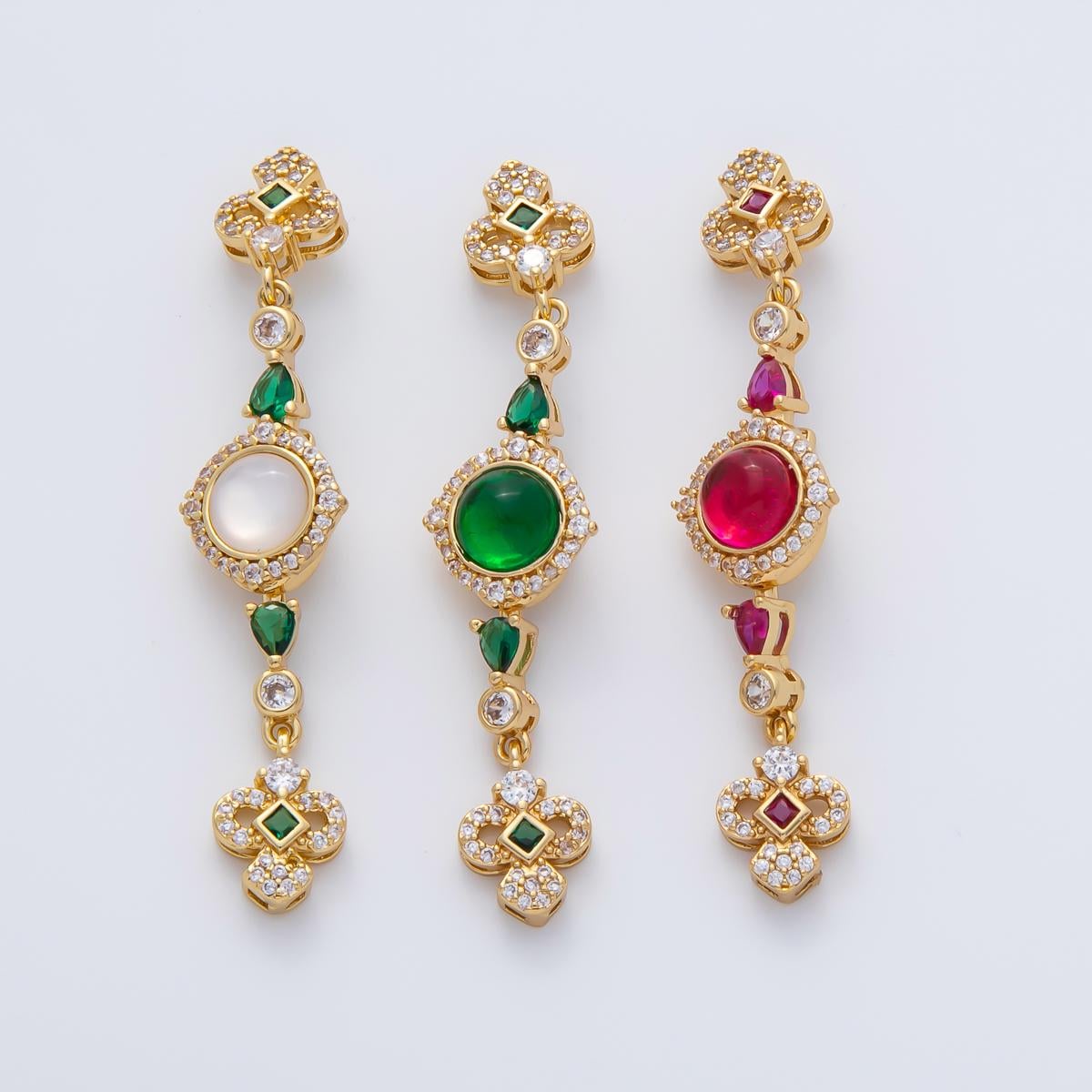 18K Gold Filled 56mm White, Green, Red CZ Quatrefoil Teardrop Dangle Drop Finding | Z1450 Z1451