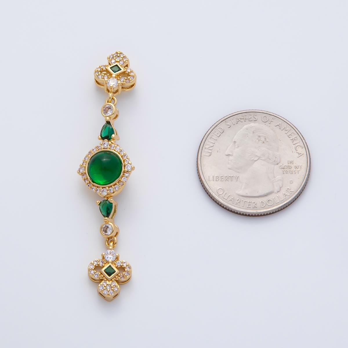 18K Gold Filled 56mm White, Green, Red CZ Quatrefoil Teardrop Dangle Drop Finding | Z1450 Z1451
