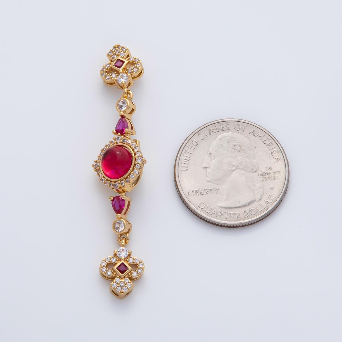 18K Gold Filled 56mm White, Green, Red CZ Quatrefoil Teardrop Dangle Drop Finding | Z1450 Z1451