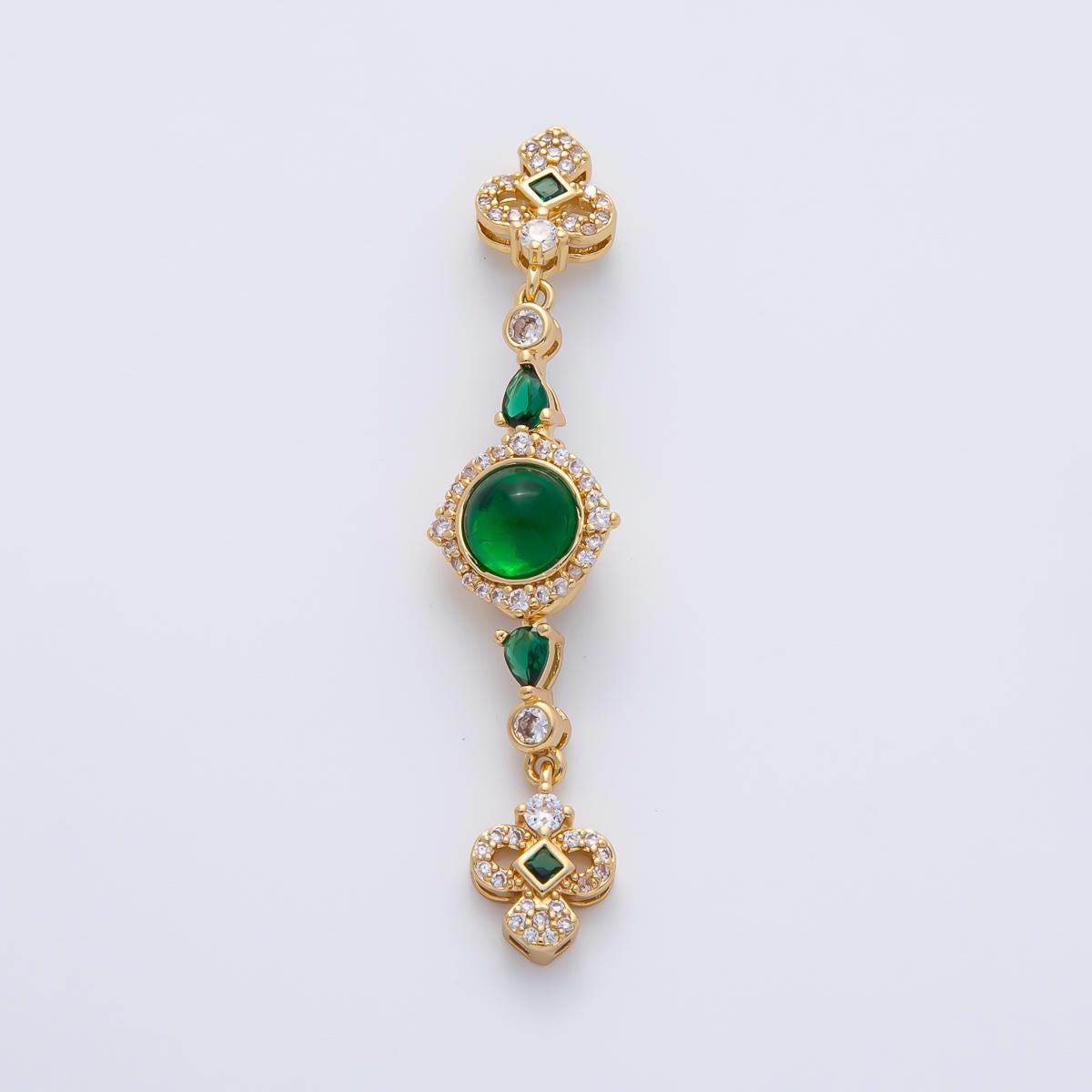 18K Gold Filled 56mm White, Green, Red CZ Quatrefoil Teardrop Dangle Drop Finding | Z1450 Z1451