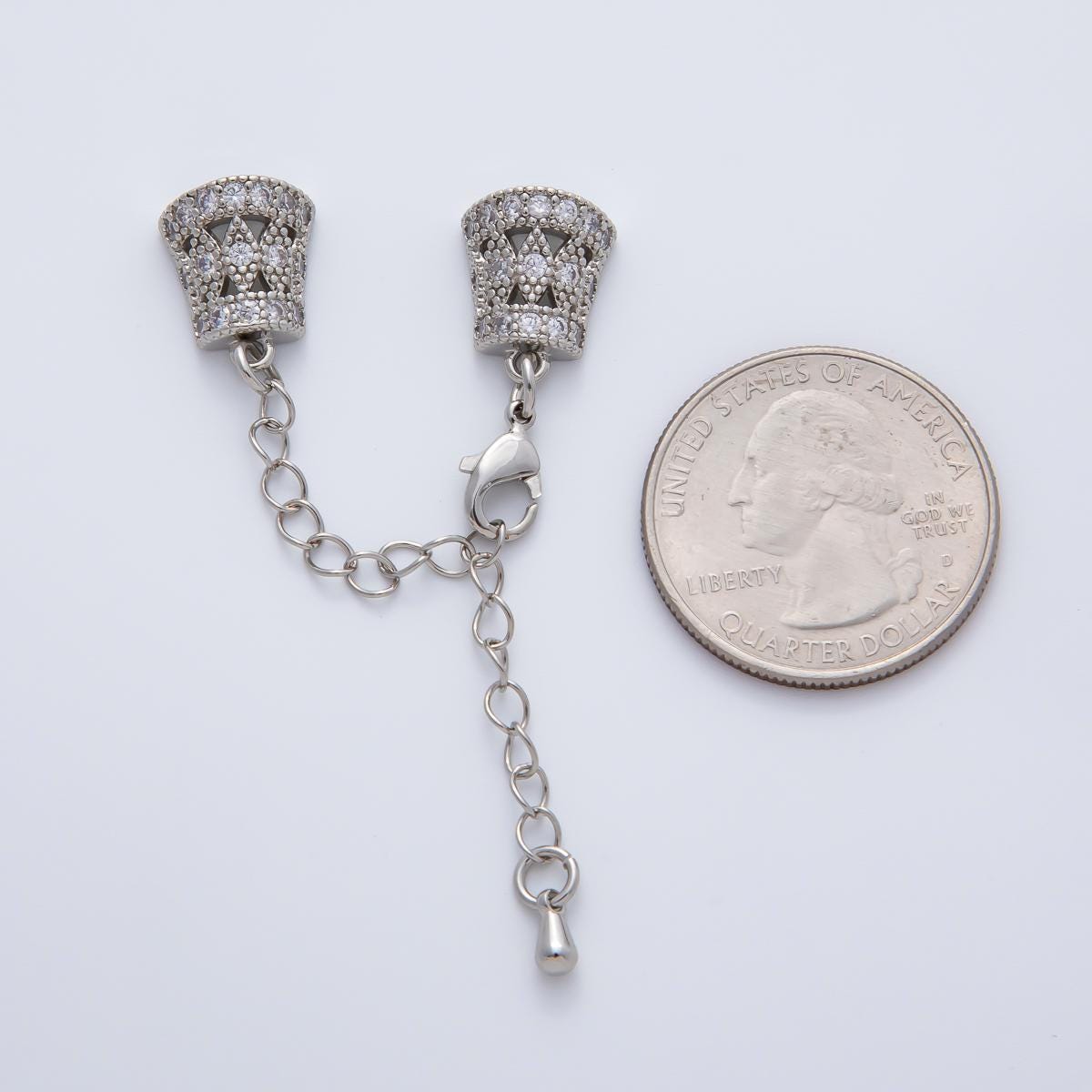 18K Gold Filled 61mm Micro Paved CZ Decorative Cone Caps w. Extension Chain Finding | Z1454