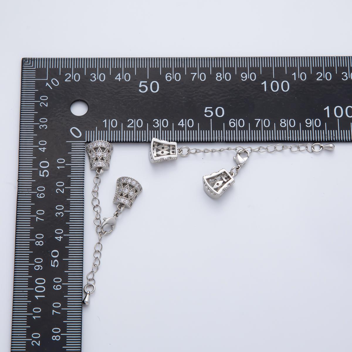 18K Gold Filled 61mm Micro Paved CZ Decorative Cone Caps w. Extension Chain Finding | Z1454