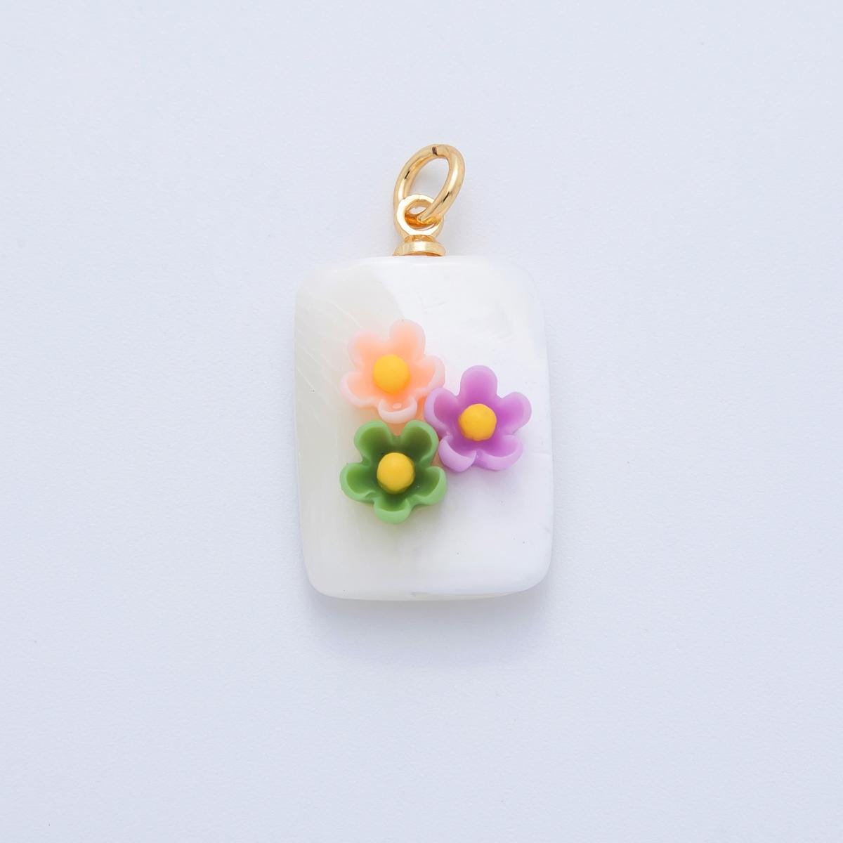 Shell pearl pendant Rectangle pearl with Flower for bracelets necklace jewelry orange, purple, green, blue Floral AF-1377