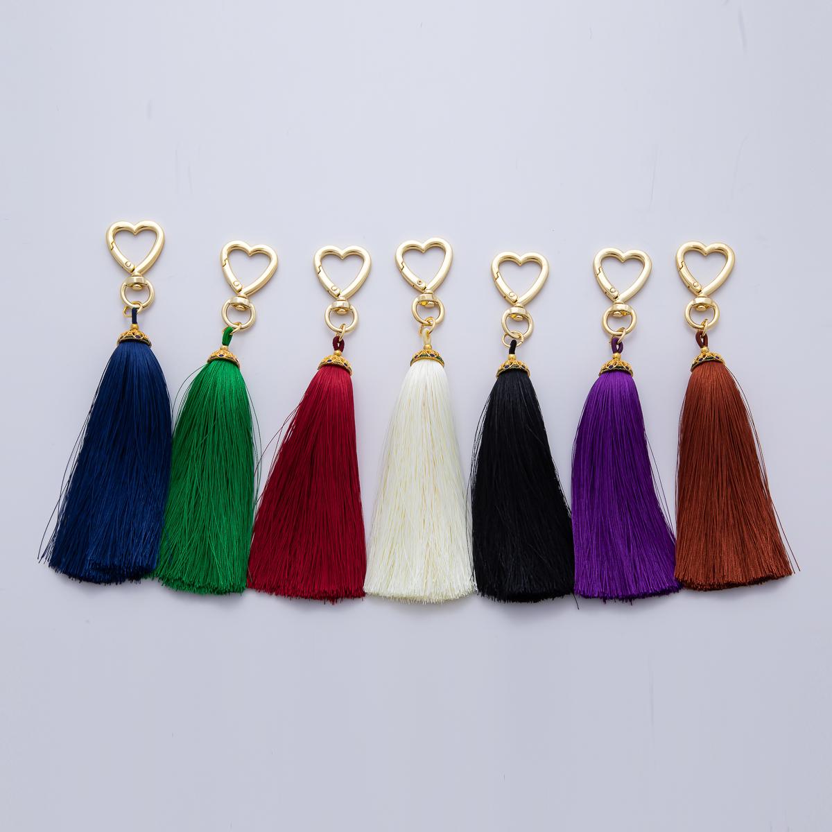 18K Gold Filled 170mm Blue, Black, Red Silky Thread Tassel Charm Keychain Accessories Bag Charm Accessory gifts for women bag clip| WB-00213