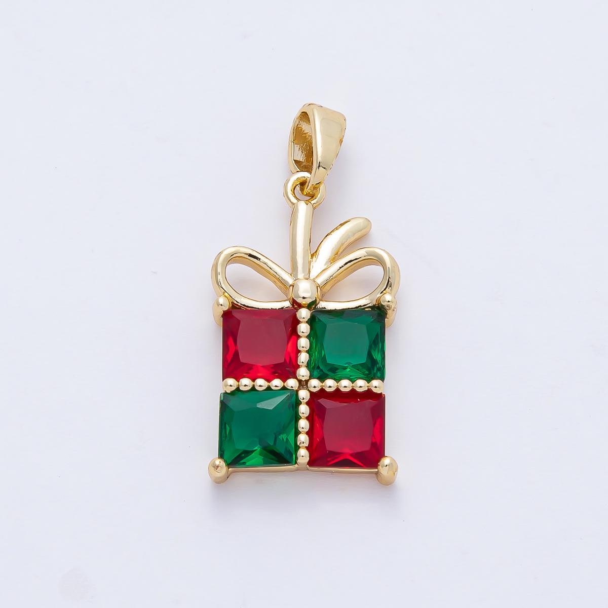 18K Gold Filled Red-Green CZ Christmas Holiday Present Pendant Charm Bracelet Necklace for DIY Jewelry Making Supply holiday season | AF1166