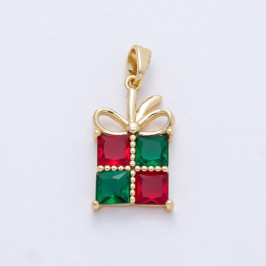 18K Gold Filled Red-Green CZ Christmas Holiday Present Pendant Charm Bracelet Necklace for DIY Jewelry Making Supply holiday season | AF1166