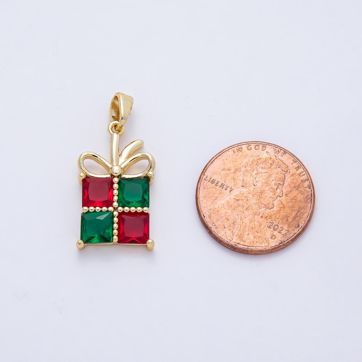 18K Gold Filled Red-Green CZ Christmas Holiday Present Pendant Charm Bracelet Necklace for DIY Jewelry Making Supply holiday season | AF1166