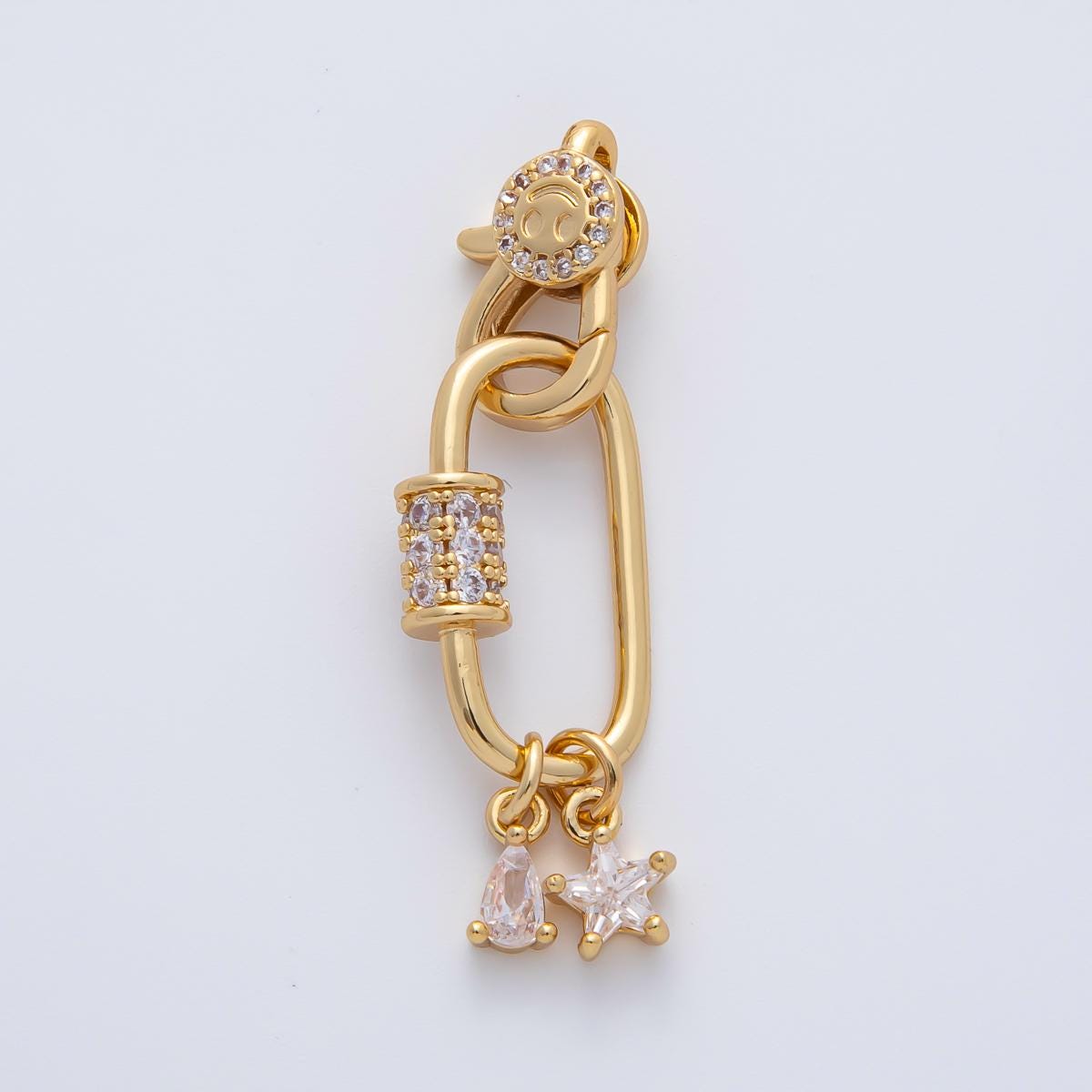 18K Gold Filled 33mm Star, Pear Cut CZ Lobster Clasp Finding Cubic Zirconia 18K Gold Filled Jewelry Connector for Chain Bag Necklace | Z1449