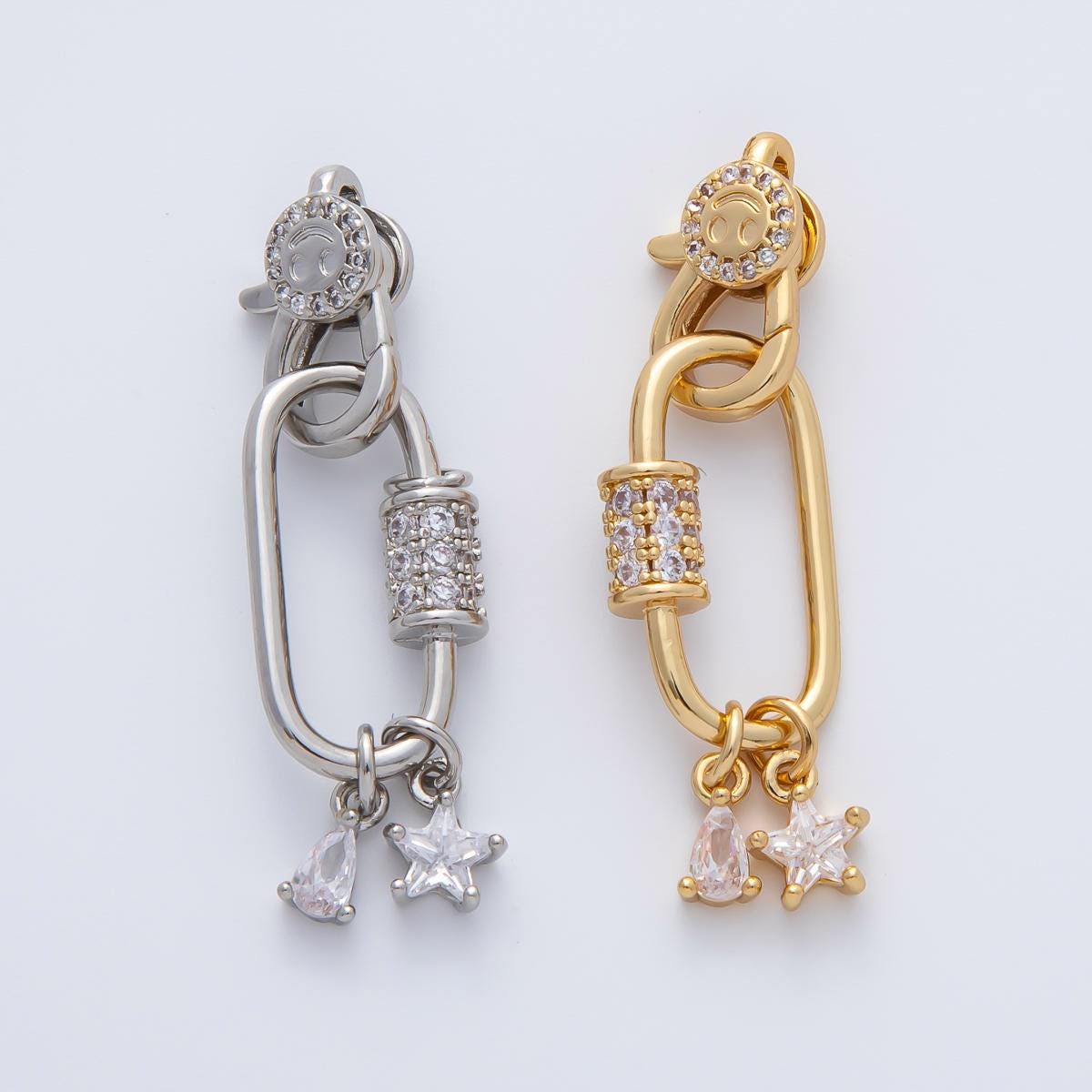 18K Gold Filled 33mm Star, Pear Cut CZ Lobster Clasp Finding Cubic Zirconia 18K Gold Filled Jewelry Connector for Chain Bag Necklace | Z1449