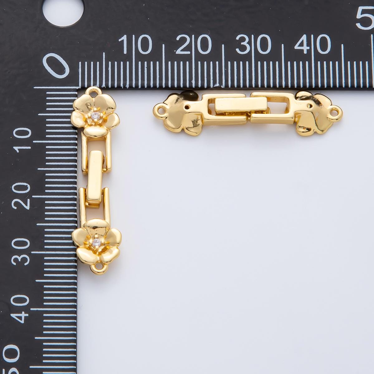 18K Gold Filled 34mm CZ Twin Flower Fold-Over Clasps Closure in Gold & Silver Lock Fastener Double Loop Connector DIY Jewelry Making | Z1455