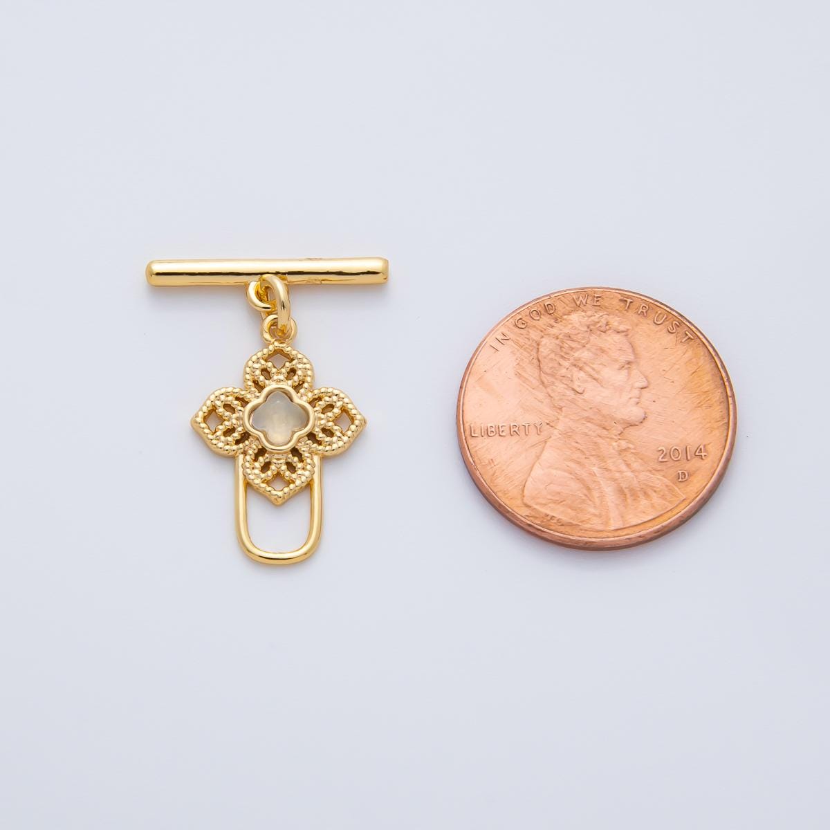 18K Gold Filled Blue, Red, White CZ Clover OT Clasp Dainty Toggle Clasps Closure Finding Bulk Supply for Bracelet Necklace Component | Z1458