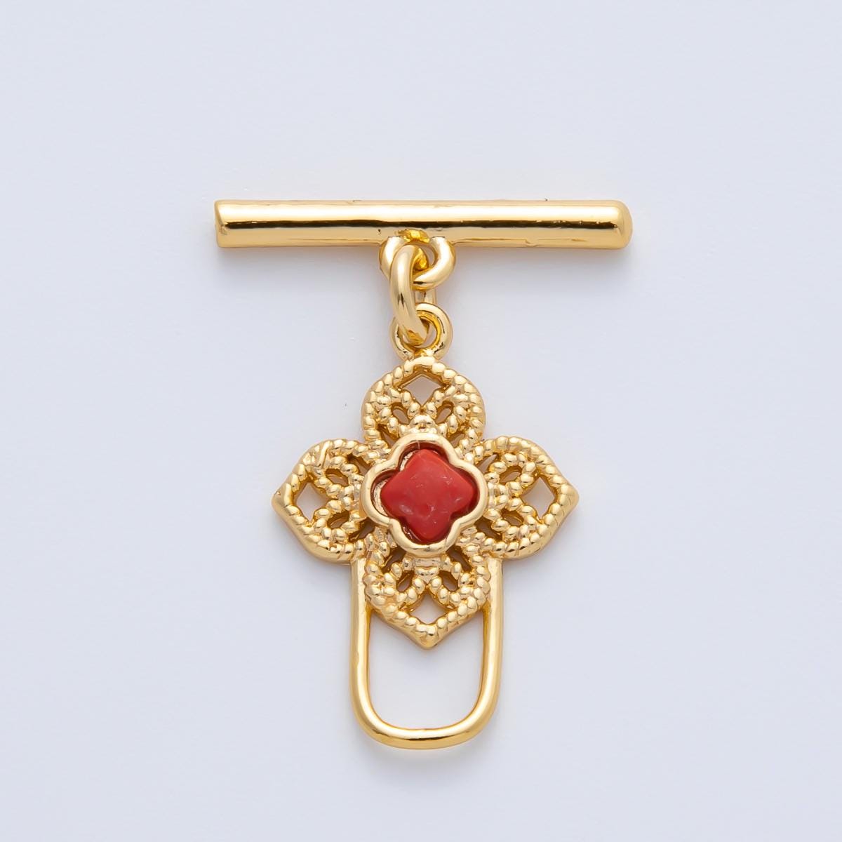 18K Gold Filled Blue, Red, White CZ Clover OT Clasp Dainty Toggle Clasps Closure Finding Bulk Supply for Bracelet Necklace Component | Z1458