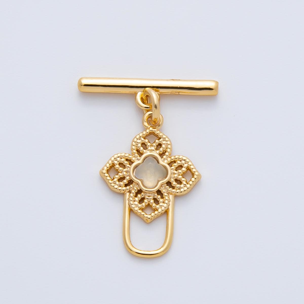 18K Gold Filled Blue, Red, White CZ Clover OT Clasp Dainty Toggle Clasps Closure Finding Bulk Supply for Bracelet Necklace Component | Z1458