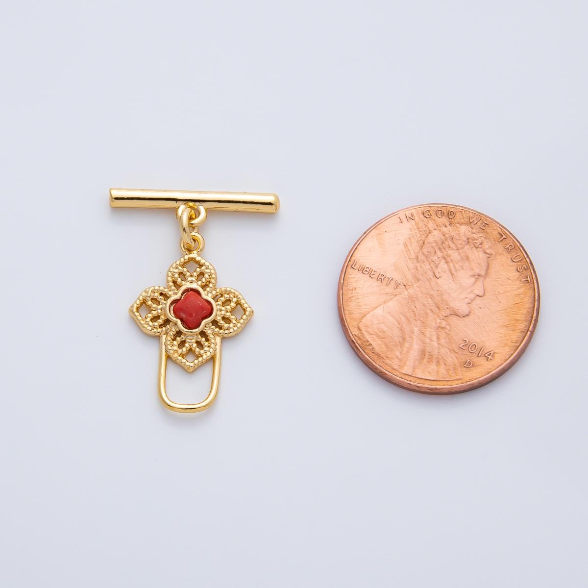 18K Gold Filled Blue, Red, White CZ Clover OT Clasp Dainty Toggle Clasps Closure Finding Bulk Supply for Bracelet Necklace Component | Z1458