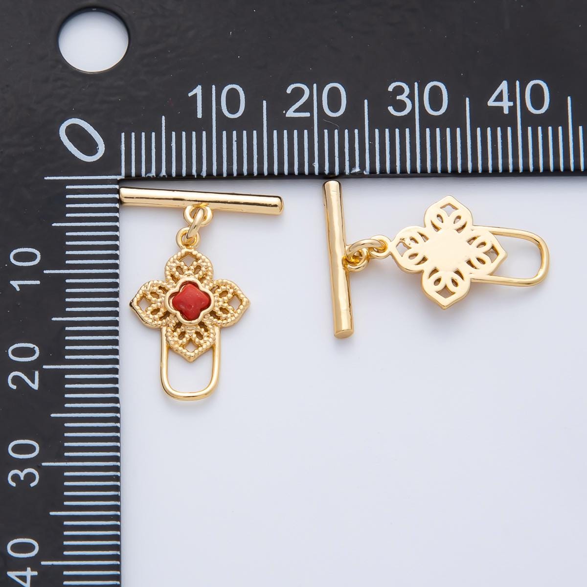 18K Gold Filled Blue, Red, White CZ Clover OT Clasp Dainty Toggle Clasps Closure Finding Bulk Supply for Bracelet Necklace Component | Z1458