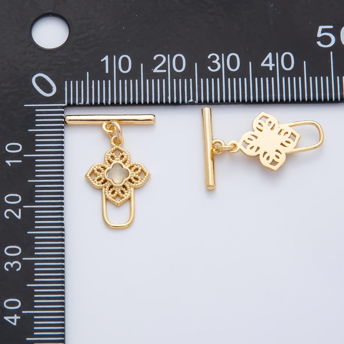 18K Gold Filled Blue, Red, White CZ Clover OT Clasp Dainty Toggle Clasps Closure Finding Bulk Supply for Bracelet Necklace Component | Z1458