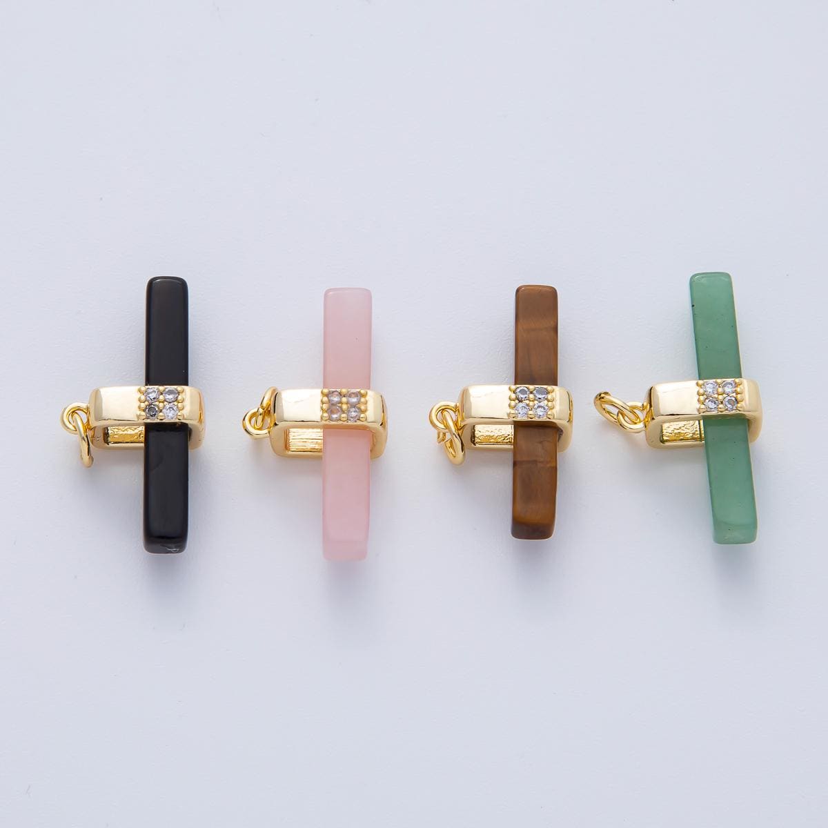 18K Gold Filled 26mm Agate, Aventurine, Rose Quartz, & Tiger Stone Natural Gemstone Bar Charm Bracelet Necklace DIY Jewelry Making | AF1457
