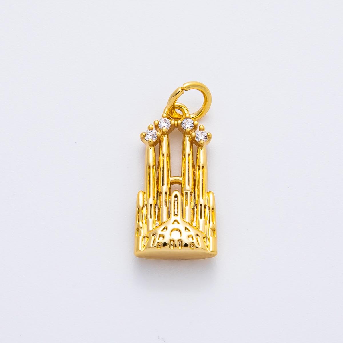 Mini 18k gold filled Castle charm, dainty Old Vintage Church pendant charm for necklace earring supply af-1353