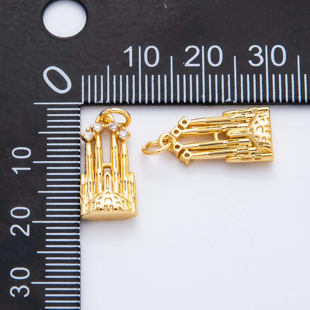 Mini 18k gold filled Castle charm, dainty Old Vintage Church pendant charm for necklace earring supply af-1353