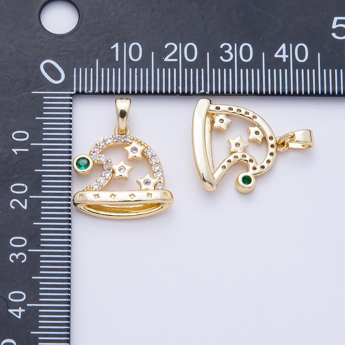 18K Gold Filled 17.5mm Green Micro Paved CZ Starry Santa's Hat Christmas Holiday Pendant Necklace DIY Jewelry Making Holiday Season | AF1166